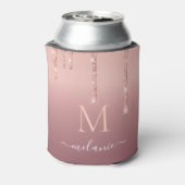 Monogram Naam Roos Gold Blush Glitter Koelbox Blikjeskoeler (Blikje Achterkant)