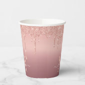 Monogram Naam Roos Gold Blush Glitter Paper Cups Papieren Bekers (Links)