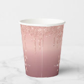 Monogram Naam Roos Gold Blush Glitter Paper Cups Papieren Bekers (Rechts)