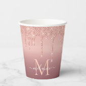 Monogram Naam Roos Gold Blush Glitter Paper Cups Papieren Bekers (Voorkant)