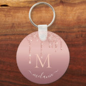 Monogram Naam Roos Gold Blush Glitter Sleutelhange Sleutelhanger (Voorkant)