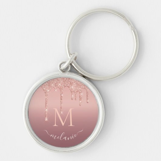 Monogram Naam Roos Gold Blush Glitter Sleutelhange Sleutelhanger (Voorkant)