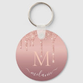 Monogram Naam Roos Gold Blush Glitter Sleutelhange Sleutelhanger (Achterkant)
