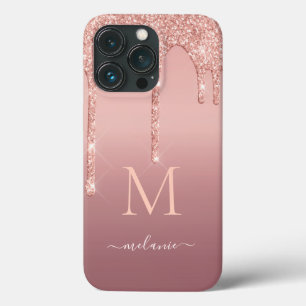 Monogram Naam Roos Gold Blush Glitter Sparkle Case-Mate iPhone Case
