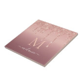Monogram Naam Roos Gold Blush Glitter Sparkle Tegeltje (Zijkant)