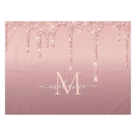 Monogram Naam Roos Gold Blush Glitter Tablecloth Tafelkleed (Voorkant (Horizontaal))