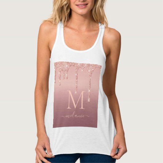 Monogram Naam Roos Gold Blush Glitter Tanktop (Voorkant)