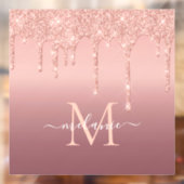 Monogram Naam Roos Gold Blush Glitter Window Cling Raamsticker (Vel 2)