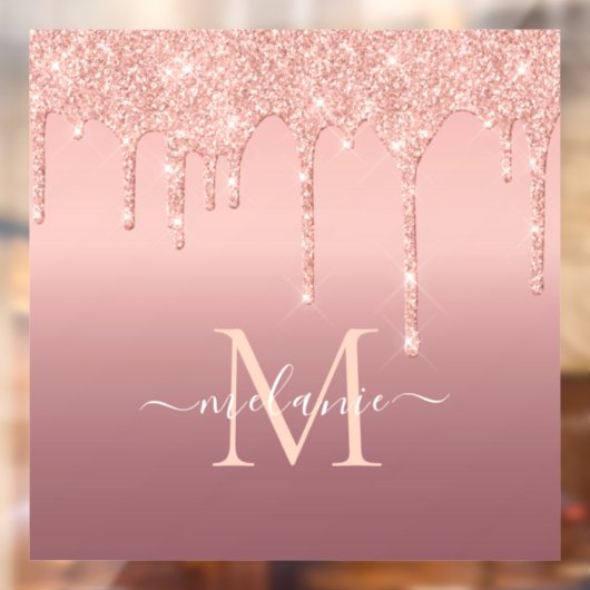 Monogram Naam Roos Gold Blush Glitter Window Cling Raamsticker (Vel 2)