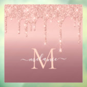 Monogram Naam Roos Gold Blush Glitter Window Cling Raamsticker (Vel 3)