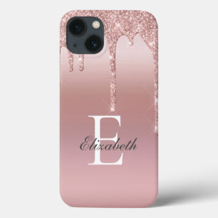 Monogram Naam Roos Gold Drip Glitter Blush Pink Case-Mate iPhone Case