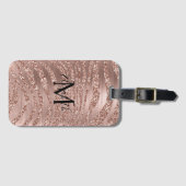 Monogram Naam Roos Gold Glitter Animal Print Bagagelabel (Voorkant (horizontaal))