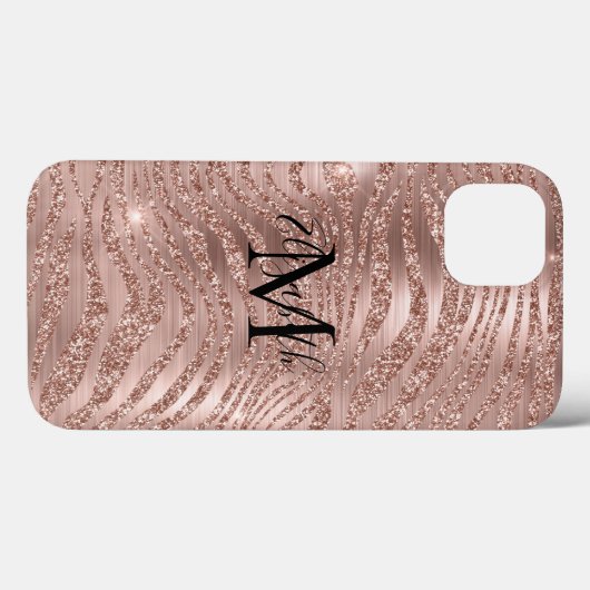 Monogram Naam Roos Gold Glitter Animal Print Case-Mate iPhone Case (Achterkant (horizontaal))