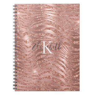 Monogram Naam Roos Gold Glitter Animal Print Notitieboek