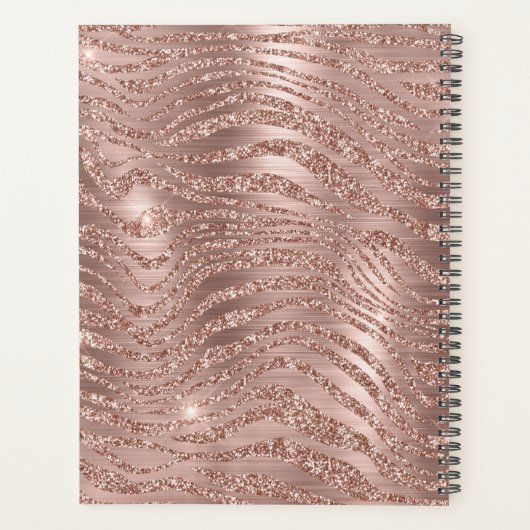 Monogram Naam Roos Gold Glitter Animal Print Planner (Achterkant)