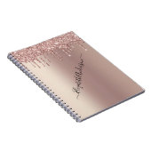 Monogram naam Roos Gold Glitter Drift Trendy Girly Notitieboek (Rechterzijde)