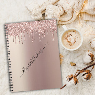 Monogram naam Roos Gold Glitter Drift Trendy Girly Notitieboek