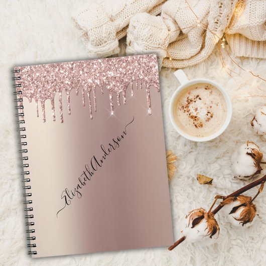 Monogram naam Roos Gold Glitter Drift Trendy Girly Notitieboek