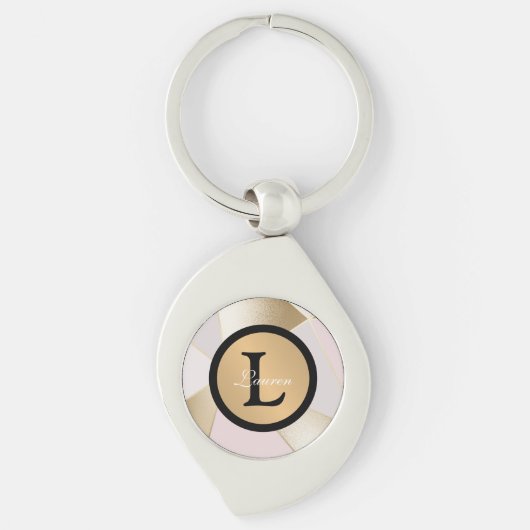 Monogram Naam Roos Goud Geometrisch Sleutelhanger (Voorkant)