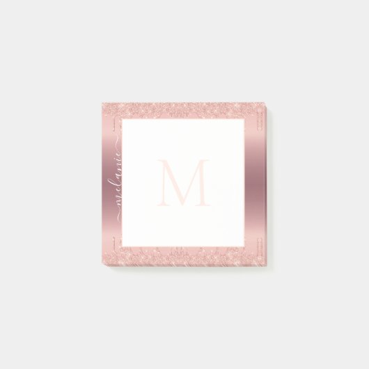Monogram Naam Roos Goud Glitter Post-it® notes (Voorkant)