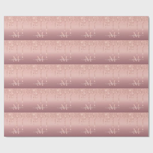 Monogram Naam Roos Goud Glitter Wrapping Paper Cadeaupapier (Vlak)