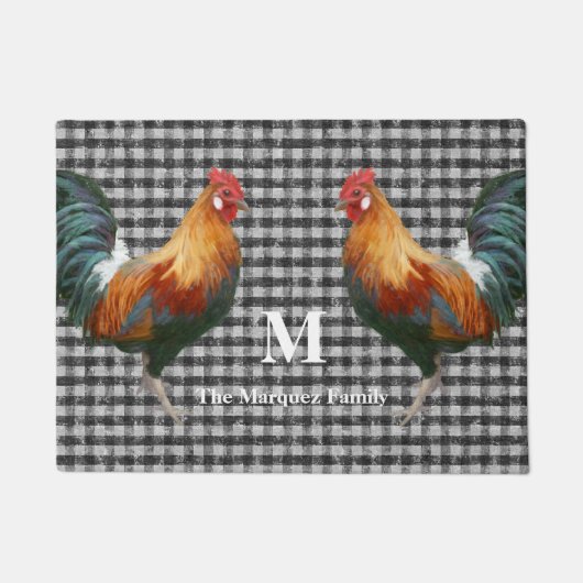 Monogram naam Rooster Rooster Red Black en White C Deurmat (Voorkant)