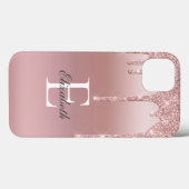 Monogram Naam Rose Gold Drip Glitter Blush Roze Case-Mate iPhone Case (Achterkant (horizontaal))