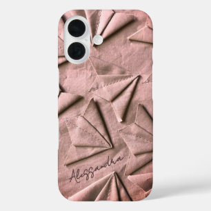 Monogram Naam Rose Goud 3D Effect Toile Look Cool iPhone 16 Hoesje