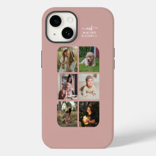 Monogram Naam Rose Goud 6 Foto Collage iPhone 14 Hoesje