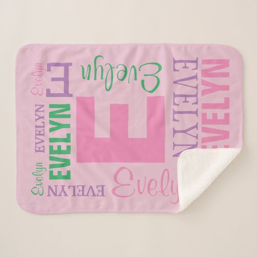 Monogram naam roze baby meisje gepersonaliseerd sherpa deken (Voorkant (horizontaal))