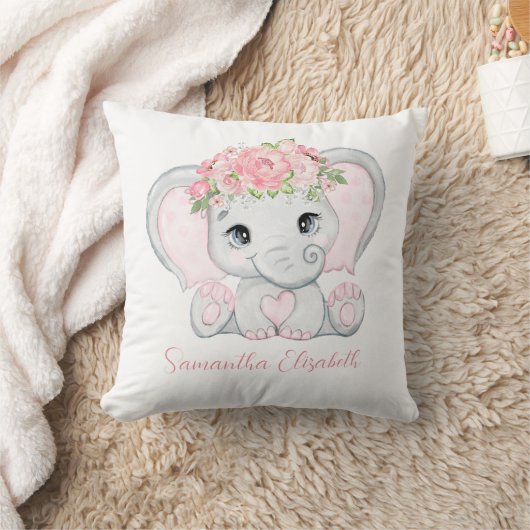 Monogram naam roze Baby olifant baby meisje kinder Kussen (Deken)