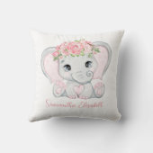 Monogram naam roze Baby olifant baby meisje kinder Kussen (Achterkant)