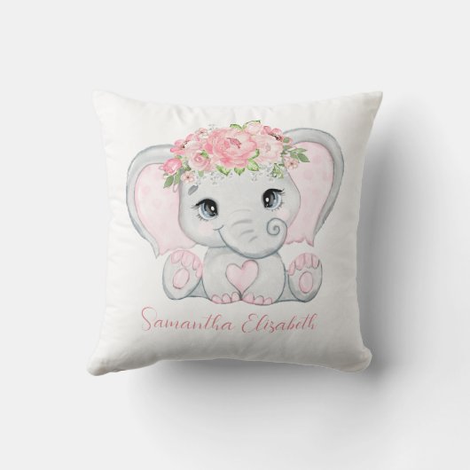 Monogram naam roze Baby olifant baby meisje kinder Kussen (Achterkant)