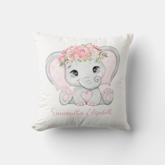 Monogram naam roze Baby olifant baby meisje kinder Kussen (Voorkant)