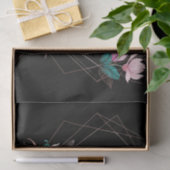 Monogram Naam Roze Bloem Geometrisch Frame Zwart Tissuepapier (Geschenk)