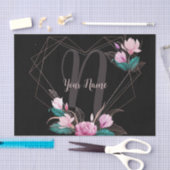 Monogram Naam Roze Bloem Geometrisch Frame Zwart Tissuepapier (Craft)