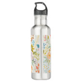 Monogram Naam Roze Bloemen Botanische Waterverf Waterfles (Achterkant)