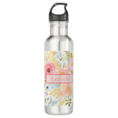 Monogram Naam Roze Bloemen Botanische Waterverf Waterfles (Voorkant)