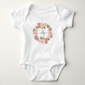 Monogram Naam Roze Bloemen Floral Wreate Romper (Voorkant)