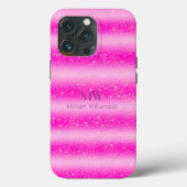 Monogram Naam Roze Blush Glitter Stripes Case-Mate iPhone Case (Achterkant)