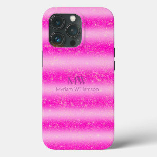 Monogram Naam Roze Blush Glitter Stripes Case-Mate iPhone Case