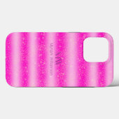 Monogram Naam Roze Blush Glitter Stripes Case-Mate iPhone Case (Achterkant (horizontaal))