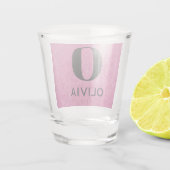 Monogram naam, roze denim print 1.5oz shot glas (Achterkant)