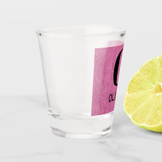 Monogram naam, roze denim print 1.5oz shot glas (Links)
