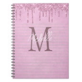 Monogram Naam Roze Druppelende Glitter Girly Notit Notitieboek (Voorkant)