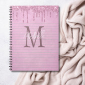 Monogram Naam Roze Druppelende Glitter Girly Notit Notitieboek