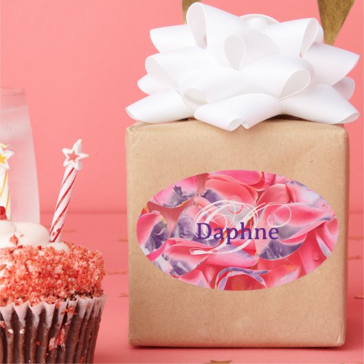 Monogram Naam Roze Elegante Eenvoudige Moderne Sja Ovale Sticker (Feest)