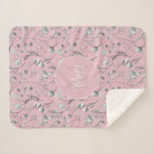 Monogram naam roze floraal gepersonaliseerd sherpa deken (Voorkant (horizontaal))