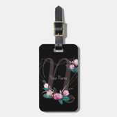 Monogram Naam Roze Floral Geometric Lijst Black Bagagelabel (Voorkant verticaal)