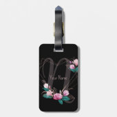 Monogram Naam Roze Floral Geometric Lijst Black Bagagelabel (Achterkant verticaal)